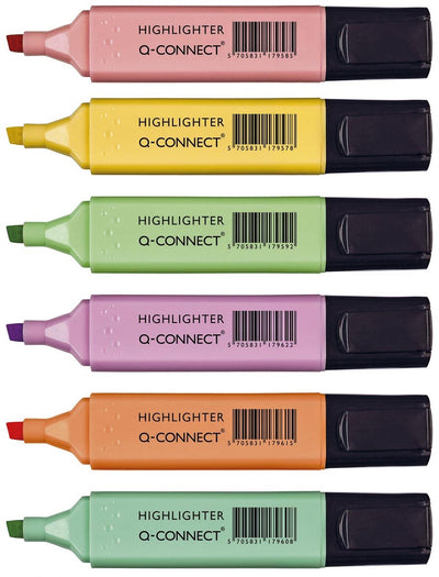 Q-connect Textmarker Pastell | verschiedene Farben | Packung mit 6 Stück