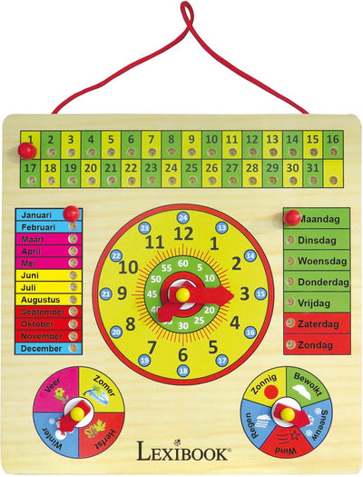 Lexibook Bio Toys Holzkalender mit Uhr auf Niederländisch – Holzspielzeug