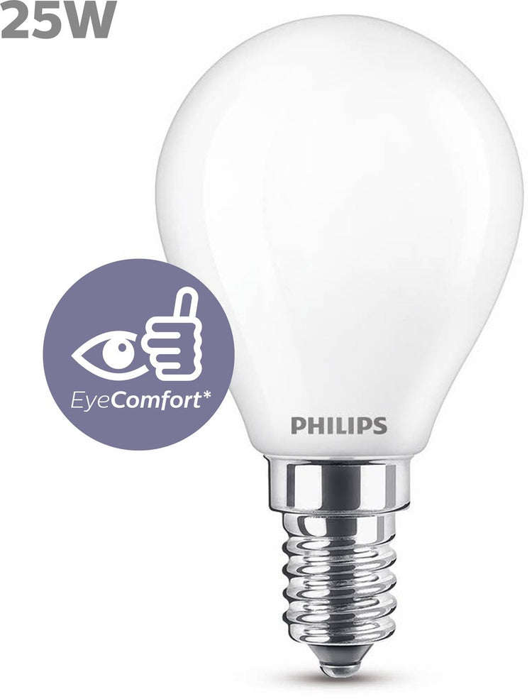 Philips LED-Lampe – Kugellampe mit E14-Fassung – kaltweißes Licht: 4000 K – 25 W – Milchglas