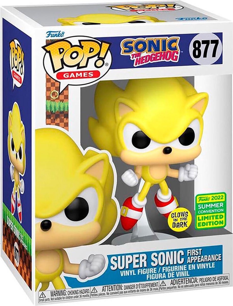 Funko-Pop! Spiele Sonic the Hedgehog – Super Sonic erster Auftritt #877 Sommerkonvention 2022 Glow in the Dark Gral selten