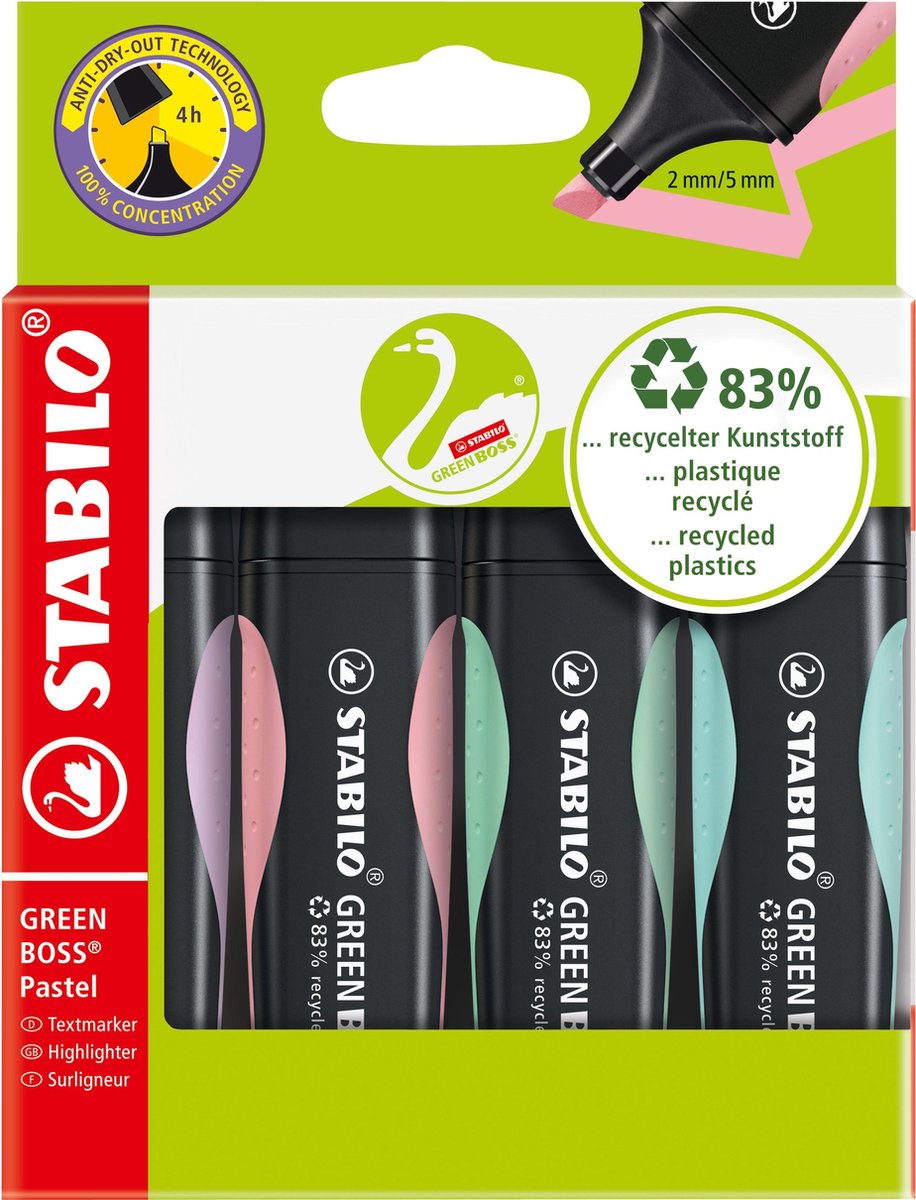 Stabilo Green Boss Pastell Markierungsmarker Set mit 4 Teilen