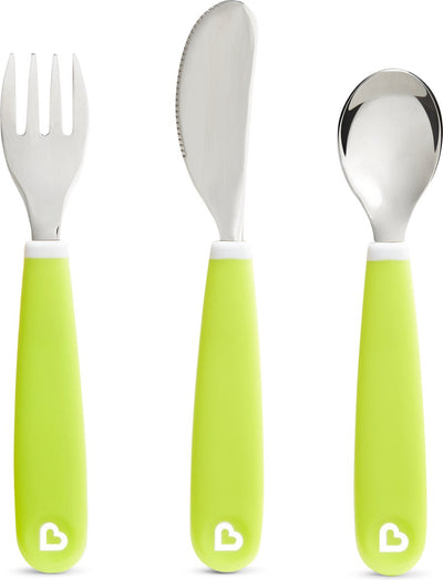 Munchkin Kinderbesteck – Splash Kleinkindbesteckset – Gabel, Messer und Löffel – 3er-Set – Kinderbesteckset – Farbe Grün – ab 18 Monaten