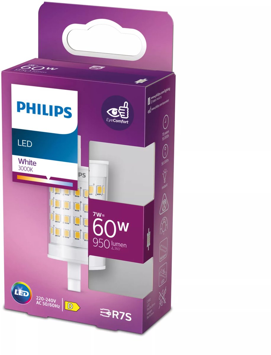 Philips LED-Balkenlampe transparent – 60 W – R7S – weißes Licht