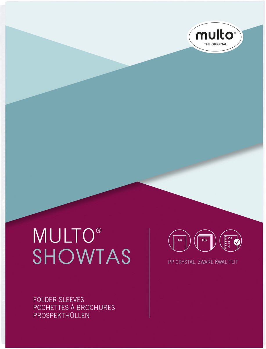Multo-Showtaschen – Größe A4 – 23-Ring PP 120 Mikron – glasklar – schrumpfbar auf 10 Stück – mu-3007348010