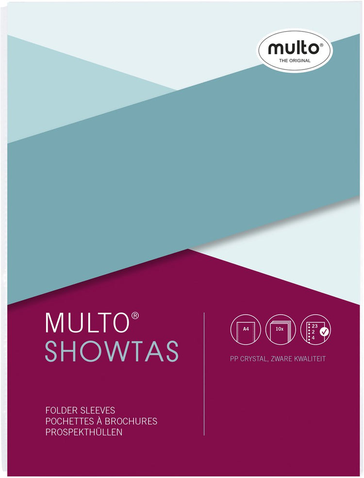 Multo-Showtaschen – Größe A4 – 23-Ring PP 120 Mikron – glasklar – schrumpfbar auf 10 Stück – mu-3007348010