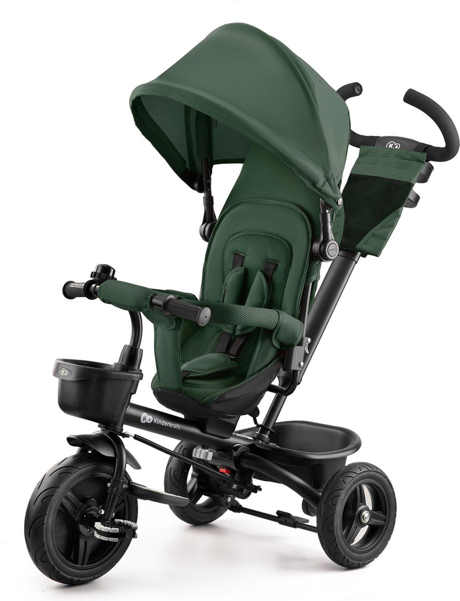 Kinderkraft Aveo Dreirad – für 9 Monate bis 5 Jahre – drehbarer Sitz, verstellbare Schiebestange, pannensichere Räder und Sicherheitsgurte – grün