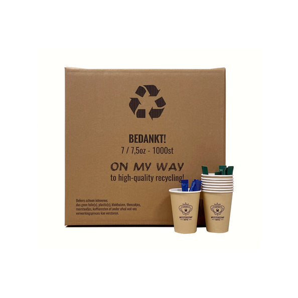 On my way Recyclingbox für 1.000 Kaffeetassen inkl. Gitterbeutel (10 Stück)
