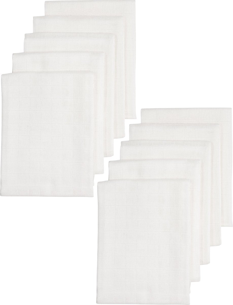 Meyco Baby Uni Hydrofiele Doeken – 10er-Pack – biologisch – weiß – 80 x 80 cm