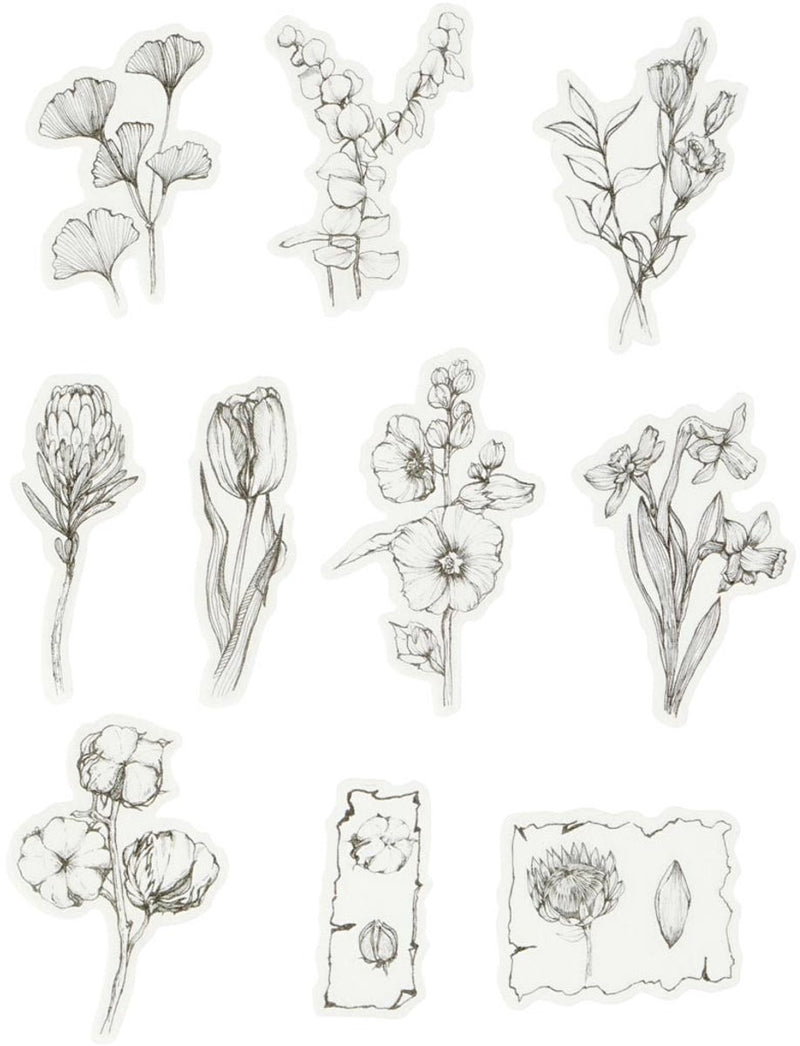 Creativ Company Kreppband-Aufkleber, schwarze und weiße Blumen, Größe 30–50 mm, 30 Stück 1 Box