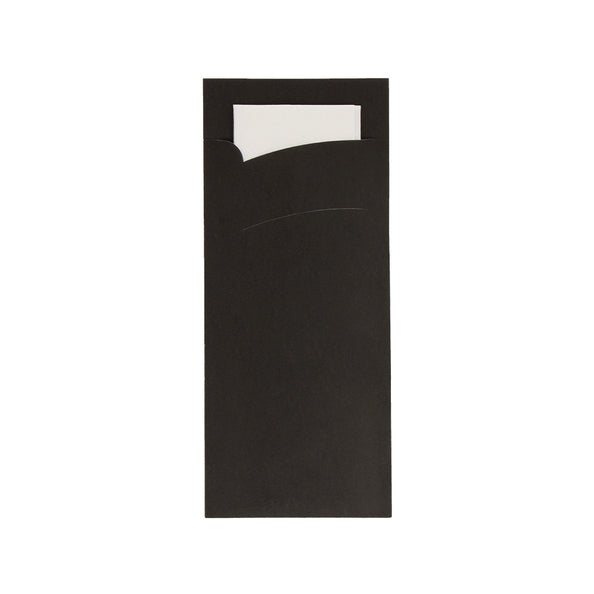 Bestecktasche Pochette schwarz mit weißer Serviette (600 Stück)