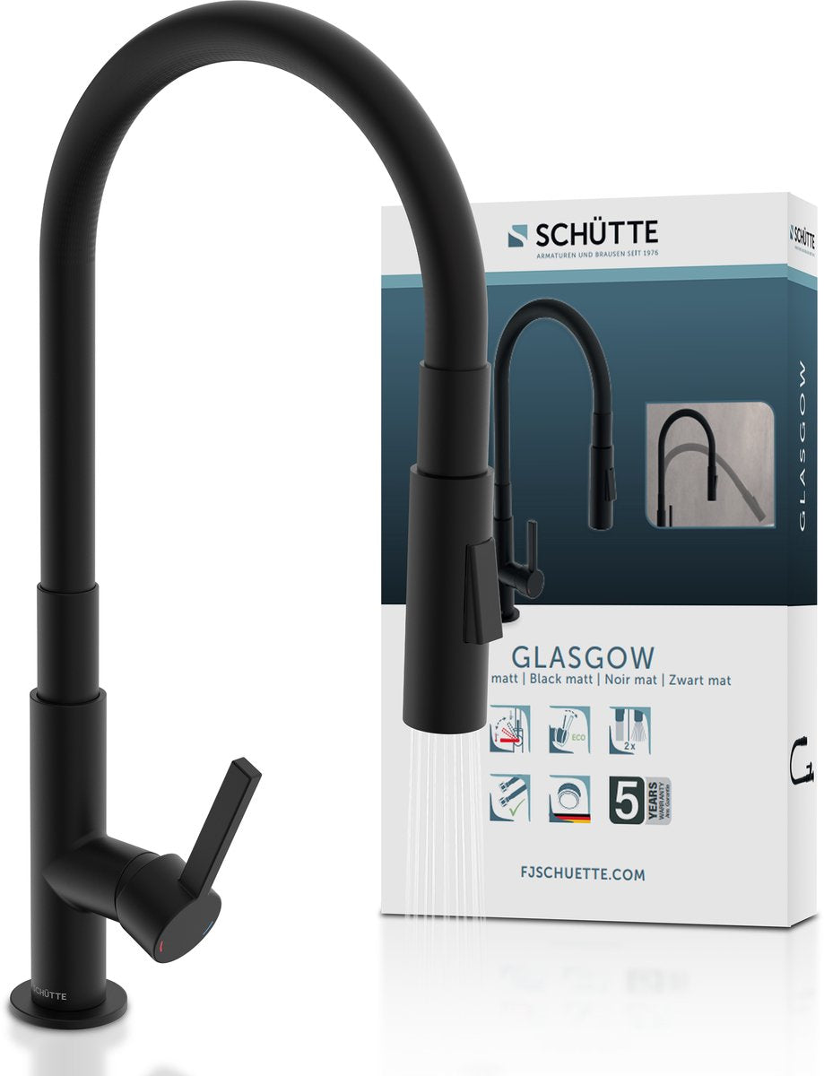 Schütte Glasgow Küchenarmatur – mattschwarz – mit Soft-Touch-Schlauch
