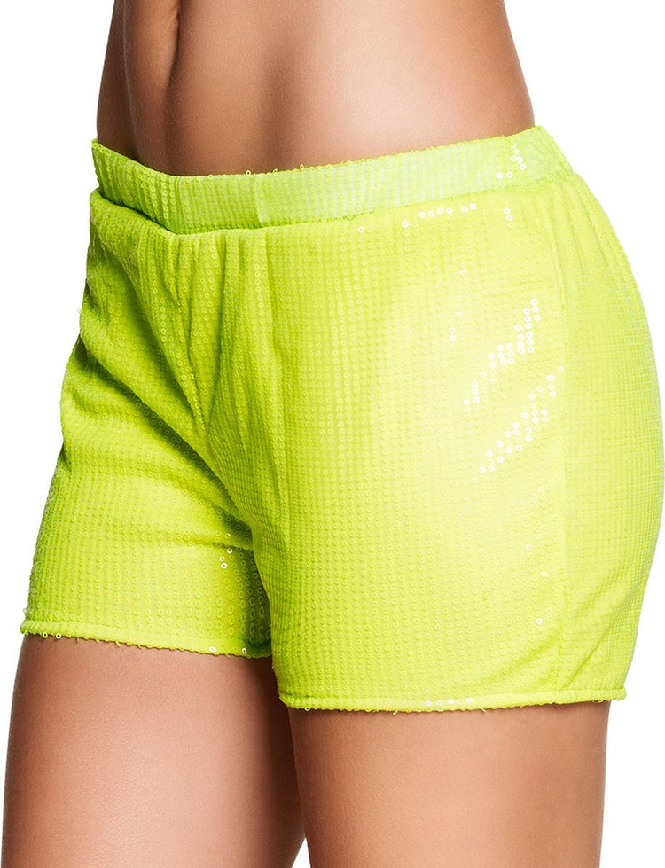 Boland - Hotpants Pailletten Neongelb (M) - Erwachsene - Tänzerin Tänzerin - 80er 90er Jahre - Disco