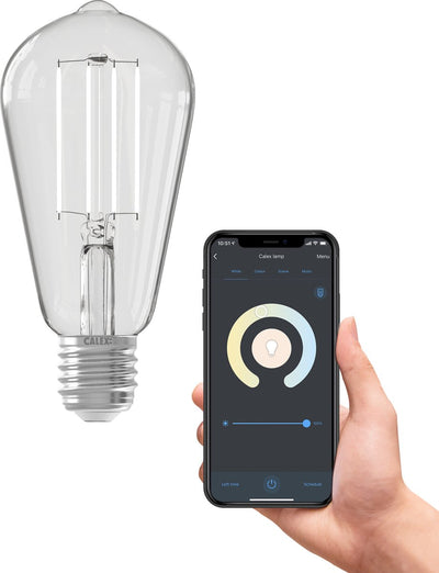 Calex Smart-Lampe – WLAN-LED-Filament-Beleuchtung – E27 – rustikale, intelligente Lichtquelle klar – dimmbar – warmweißes Licht – 7 W