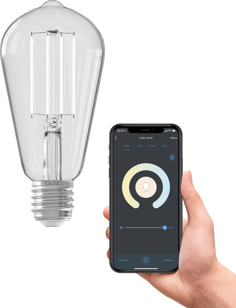 Calex Smart-Lampe – WLAN-LED-Filament-Beleuchtung – E27 – rustikale, intelligente Lichtquelle klar – dimmbar – warmweißes Licht – 7 W