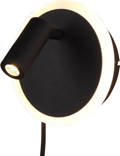 Trio Jordan - Wandleuchte - Schwarz matt - inkl. 1x SMD 5W - Schnurschalter - Licht separat schaltbar - Wandmontage - Flex - steckbar - nicht dimmbar