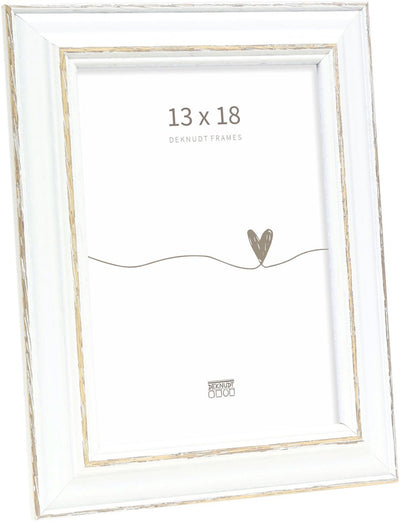 Deknudt Frames Fotorahmen S221H3 – Weiß mit braunem Akzent – 13 x 18 cm