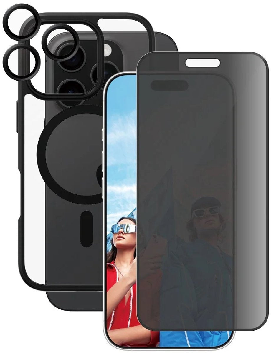 Panzerglass, Displayschutzfolie passend für iPhone 16 Pro – 3-in-1-Privatsphäre-Flaggschiff-Paket, transparent schwarz