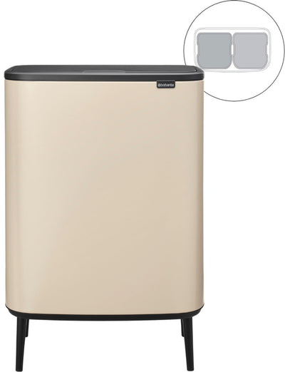 Brabantia Bo Touch Bin Hi Abfallbehälter – 2 x 30 Liter – Mülltrennung – sanftes Beige