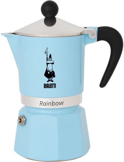 Bialetti Rainbow Azzurro 3 Tasse – Espressokanne – Hellblau – Aluminium – 130 ml