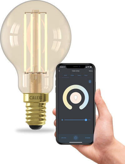 Calex Smart-Lampe – WLAN-LED-Filament-Beleuchtung – E14 – intelligente Glühbirne Gold – dimmbar – warmweißes Licht – 4,9 W