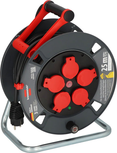 Brennerstuhl Profi-Kabeltrommel 300 ku 2100 (25m Kabel in Schwarz, aus Spezialkunststoff, für den Einsatz auf Baustellen und den dauerhaften Außeneinsatz, hergestellt in Deutschland)