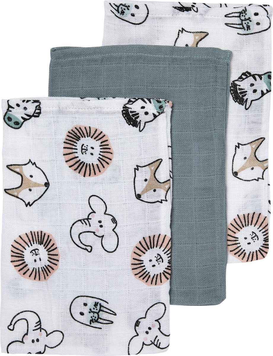 Meyco Waschlappen für Babytiere – 3er-Pack – hydrophil – mehrfarbig – 20 x 17 cm