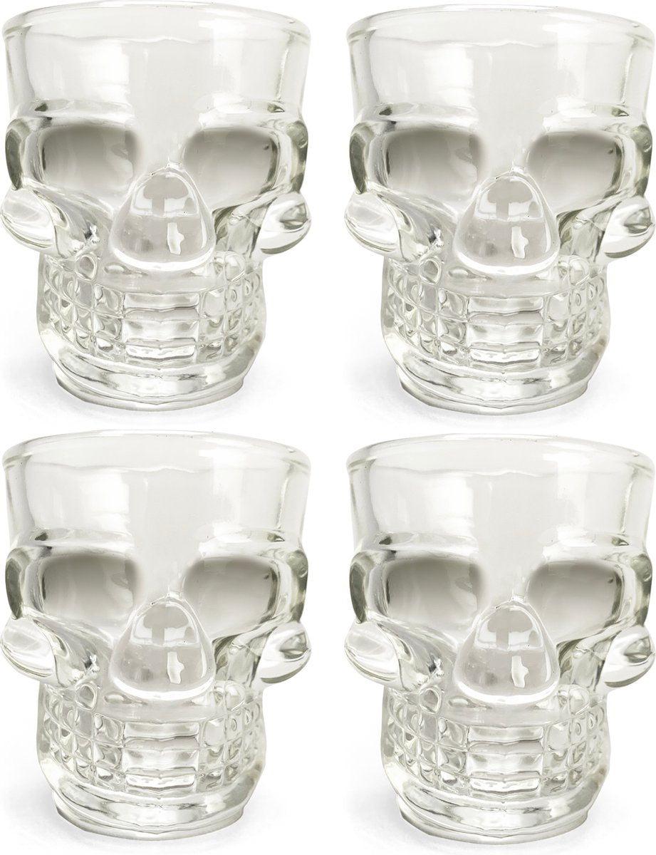 Schnapsglas von Kikkerland – 4er-Set – 45 ml – spülmaschinenfest – im Totenkopf-Design