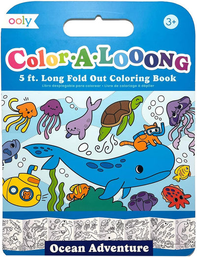 Ooly – Color-a-looong ausklappbares Malbuch für Kinder (Abenteuer im Ozean) – ausklappbares Malbuch – Malbuch enthält vom Meer inspirierte Illustrationen, darunter Wassertiere und Aktivitäten am Strand – geeignet ab 3 Jahren