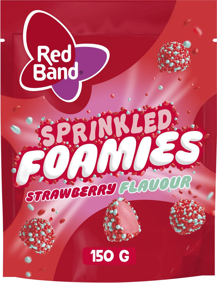 Mit rotem Band bestreute Foamies-Erdbeerbonbons, 10 x 150 g