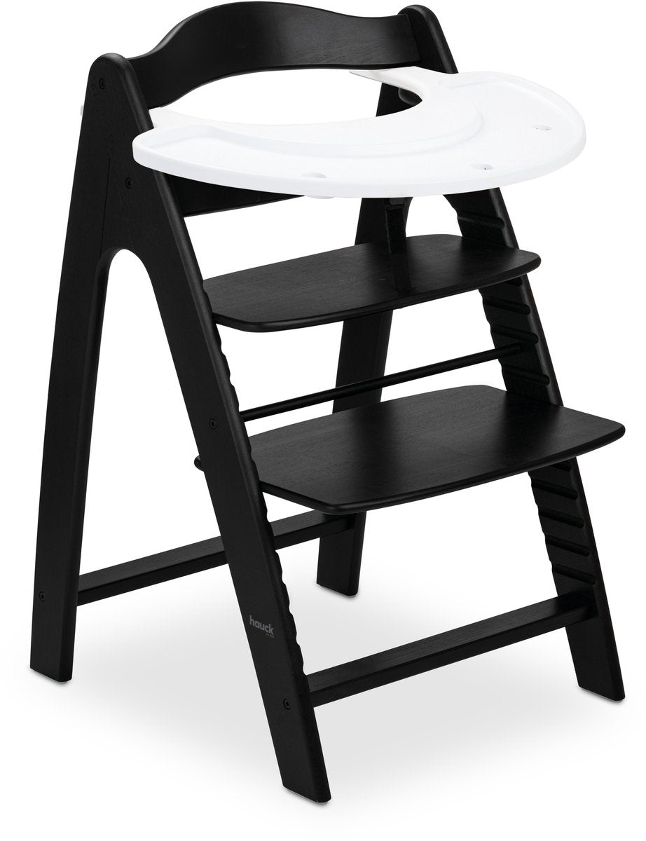 Hauck Hochstuhl-Set Arketa n Play – Holzhochstuhl mit Spielplatte – FSC®-zertifiziertes Buchenholz – schwarz gewaschen