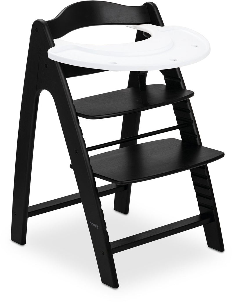 Hauck Hochstuhl-Set Arketa n Play – Holzhochstuhl mit Spielplatte – FSC®-zertifiziertes Buchenholz – schwarz gewaschen