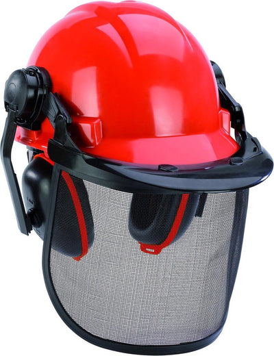Einhell Schutzhelm – Abstand zwischen Visier und Gesicht verstellbar – Visier wegklappbar – verstellbares Nackenband und Gehörschutz