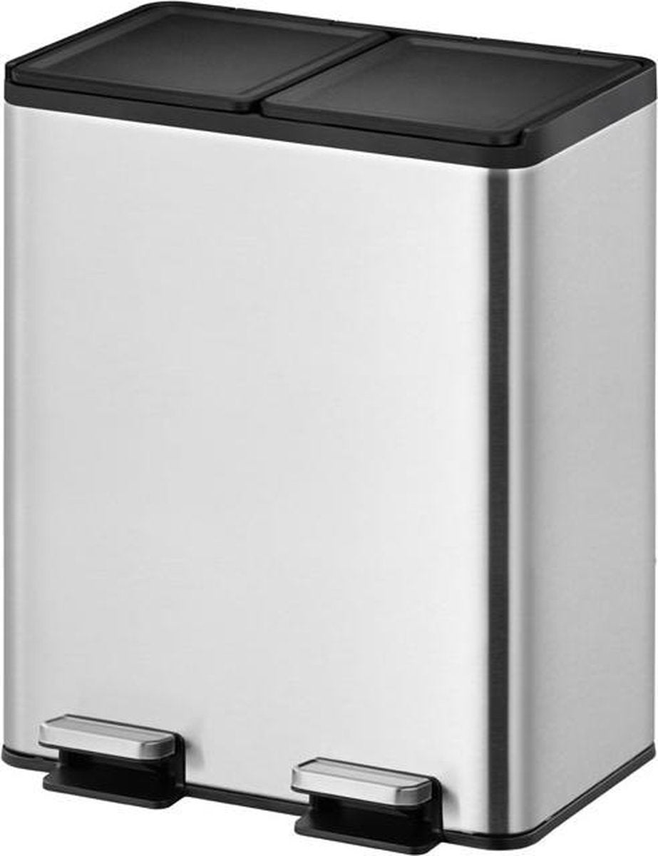 Eko - Essential geteilter Recycler-Treteimer 20+20 Liter - Edelstahl - mattierter Edelstahl - Abfalleimer