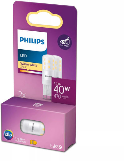 Philips LED-Energiesparkapsel transparent – 40 W – G9 – warmweißes Licht – 2 Stück – Energiekosten sparen
