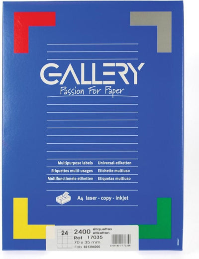 Weiße Gallery-Etiketten, 70 x 35 mm (B x H), rechtwinklig, Karton mit 2.400 Etiketten