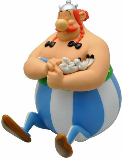 Plastoy Asterix Obelix Spardose – Obelix mit Idefix und Geldtaschen – 22 cm