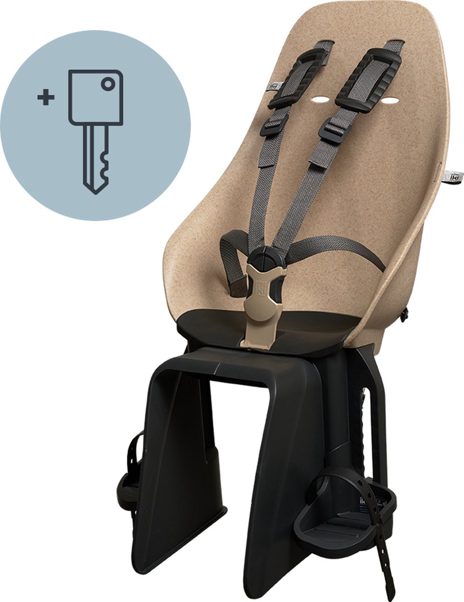 Urban Iki Bio-Fahrradsitz hinter Ta-Ke-Trägermontage – Oishi Beige Bincho Black