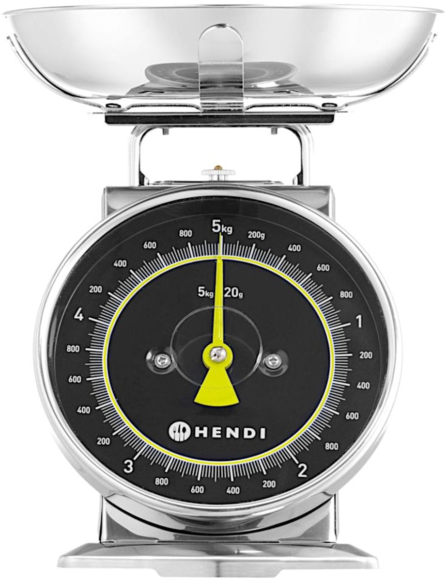 Hendi mechanische Küchenwaage – Edelstahl – analoges Zifferblatt – max. 5 kg – ø207 mm – klassisches Design