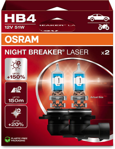 Osram Night Breaker Laser – Halogenlampe – HB4 – 150 % helles Licht – 20 % weißer