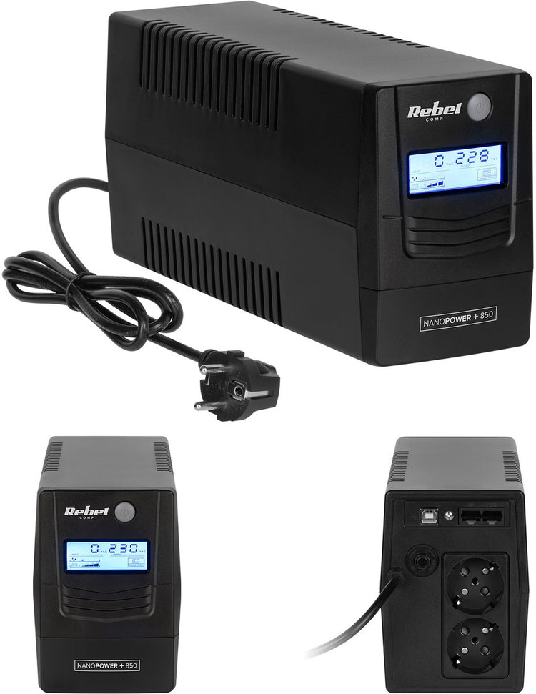 Rebel UPS 850VA – LCD – Notstromversorgung für PC, Router-Modem – USB – Viewpower
