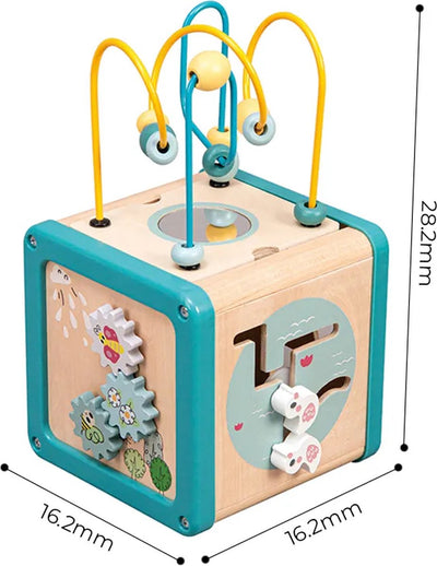 Playwood Aktivitätswürfel aus Holz mit Perlenrahmen