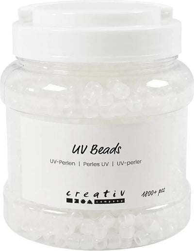 Creativ Company UV-Perlen, L: 6 mm, D 8 mm, Lochgröße 4 mm, ca. Über 1800 Stück, verschiedene Farben, 320 g, 700 ml, 1 Karton