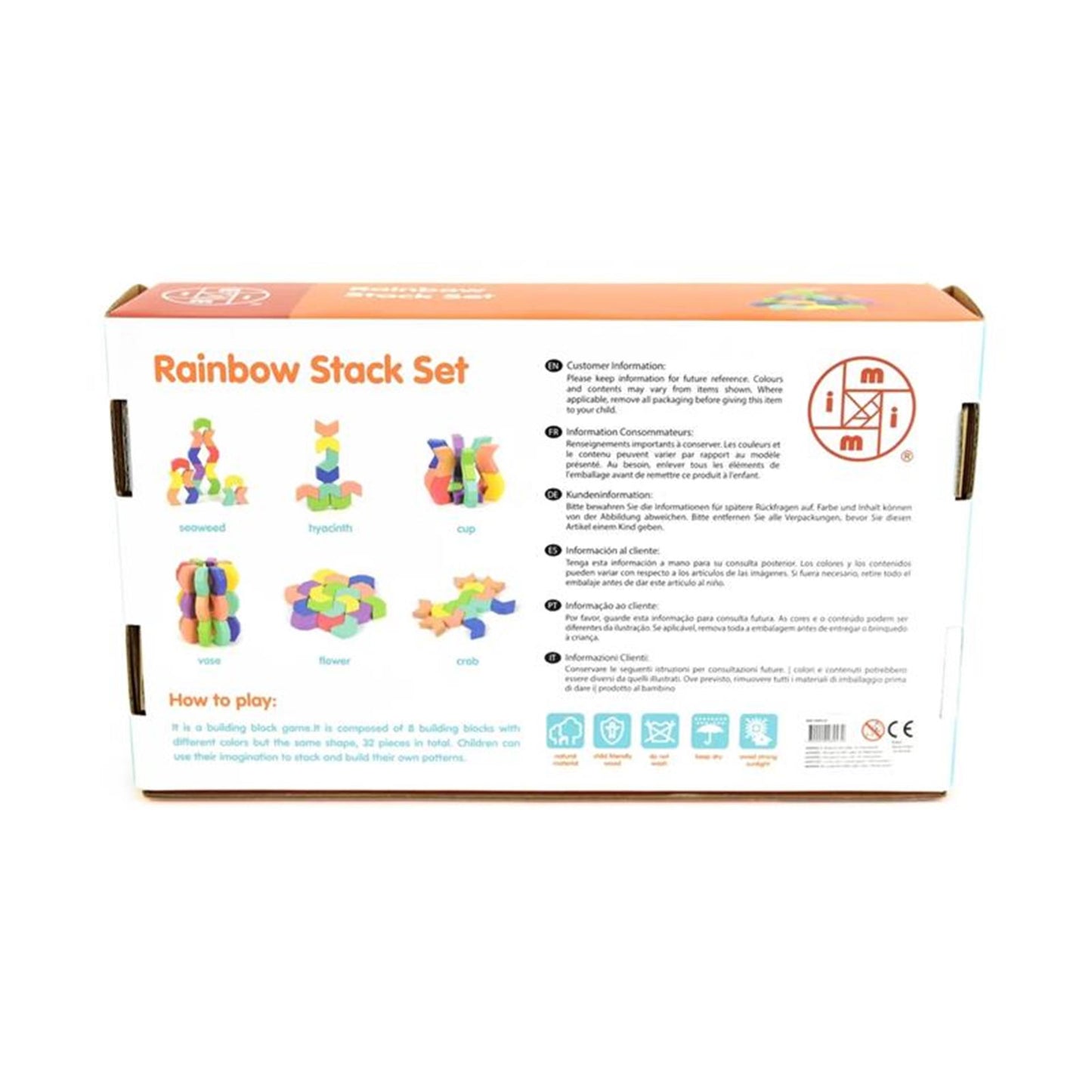 Holzblöcke Stapelspiel Rainbow, 32dlg.