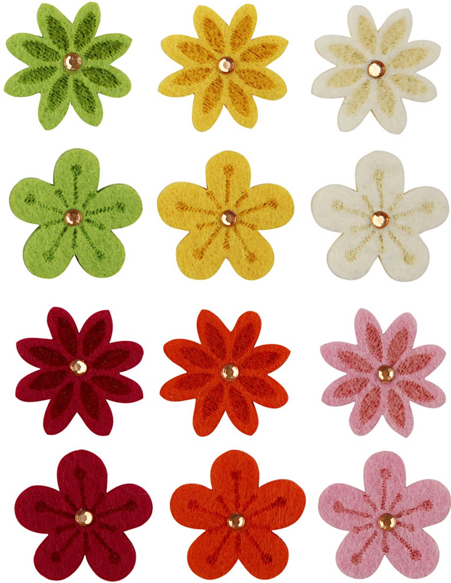 Creativ Company Filzblumen mit Strasssteinen, D 30 mm, Stärke 2,5 mm, 120 Stück 1 Box