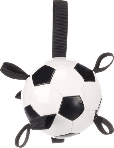Flamingo-Hundespielzeug – schwimmender Fußballhund – Wasserspielzeug mit Griffen – Towa-Fußball weiß schwarz – ø 14 cm