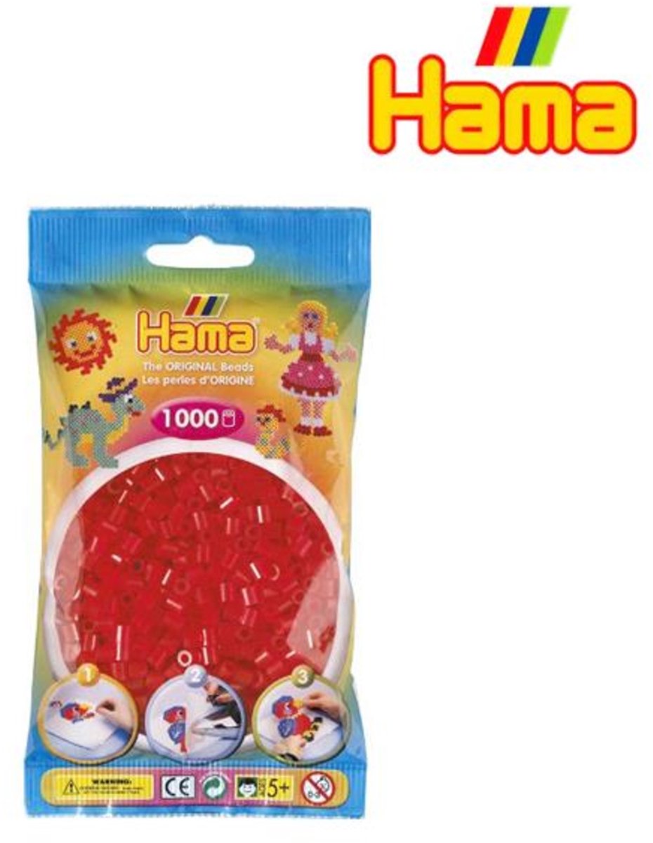 Hama -Eisenperlen 1000 Stück rot transparent