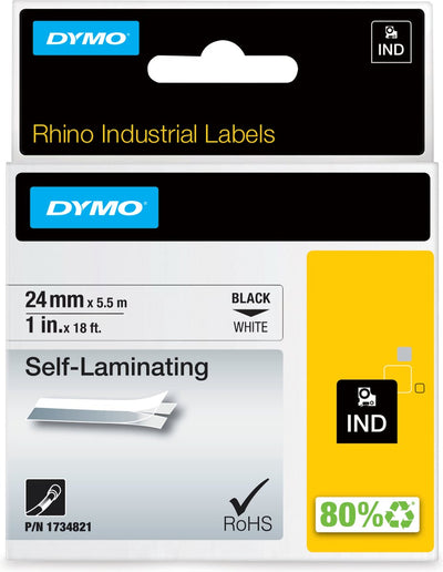 Industrielle selbstlaminierende Etiketten von Dymo Rhino | 24 mm x 5,5 m | schwarzer Druck auf weiß | für Rhino-Etikettendrucker