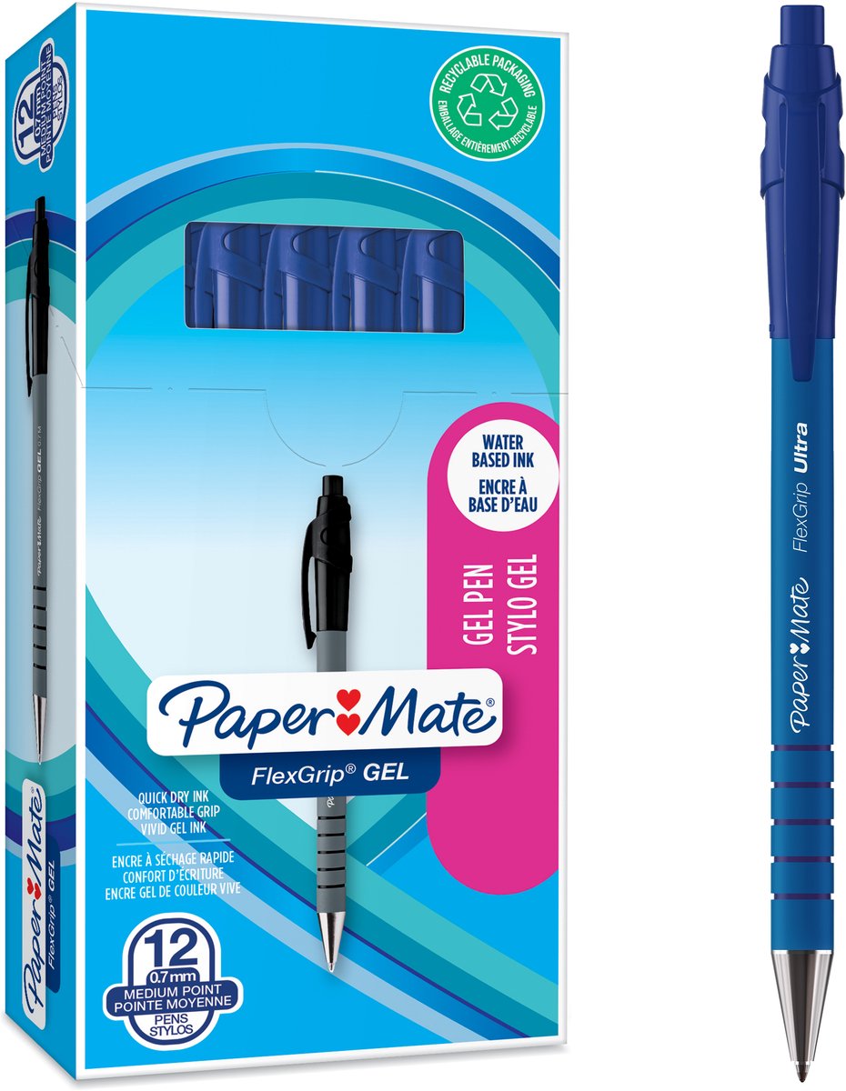 Paper Mate - Kugelschreiber Flexgrip Gel | Karton mit 12 Stück | blau