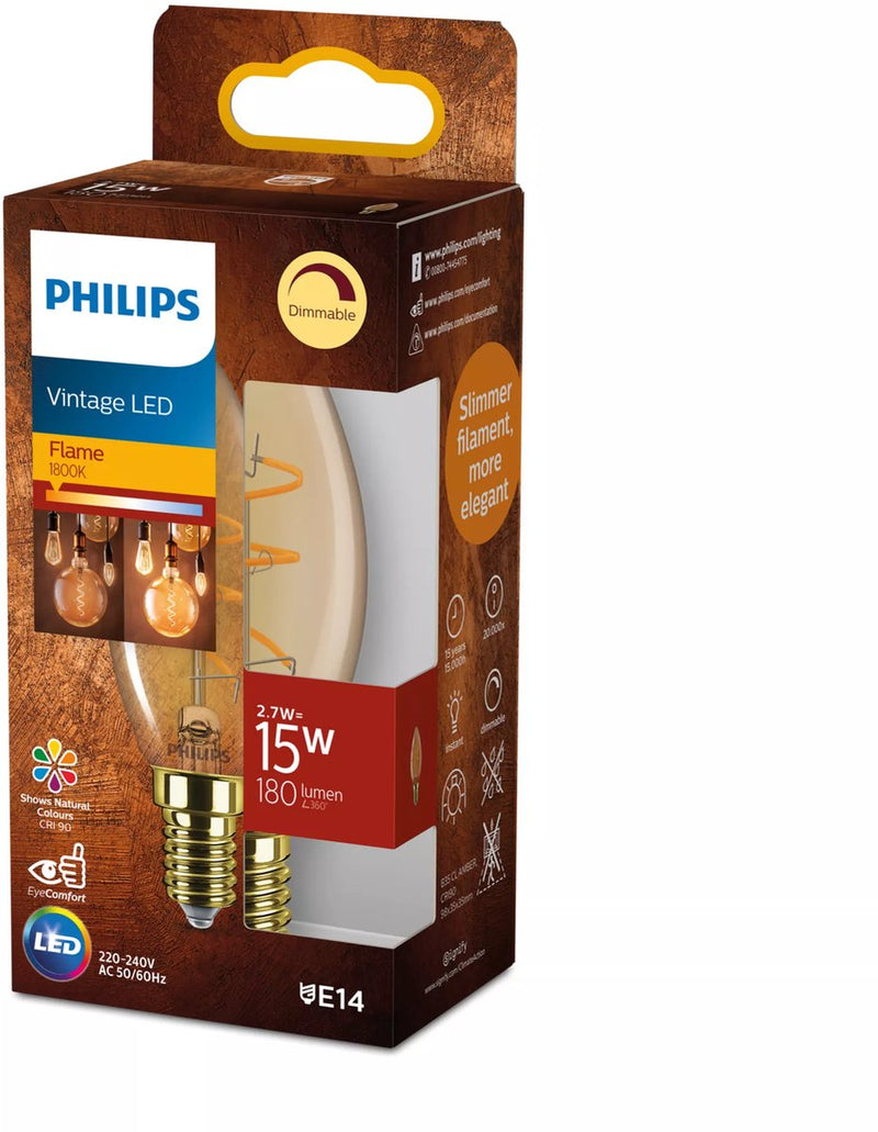 Philips LED-Kerze E14 3,5–15 W, 2000 K Filament, goldfarben, dimmbar, Blister – 5100305