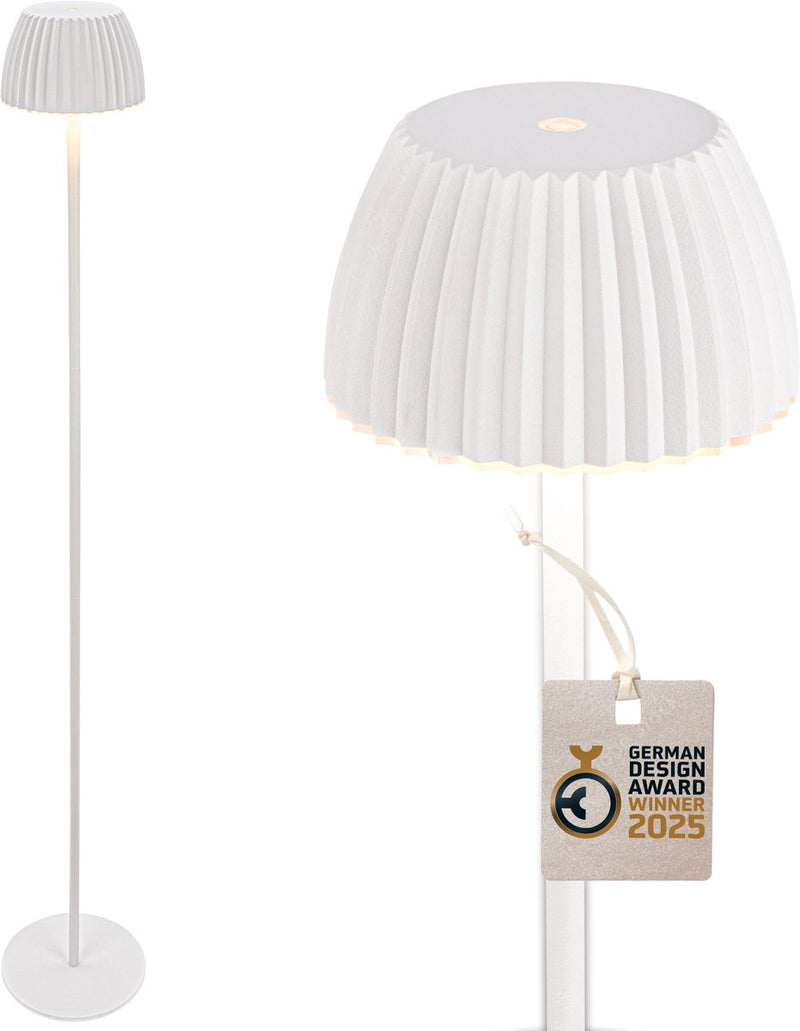 B.k.licht Briloner Champ – wiederaufladbare Stehleuchte – kabellose Stehleuchte – dimmbar – höhenverstellbar – für drinnen und draußen – weiß – ø19 x 124 cm
